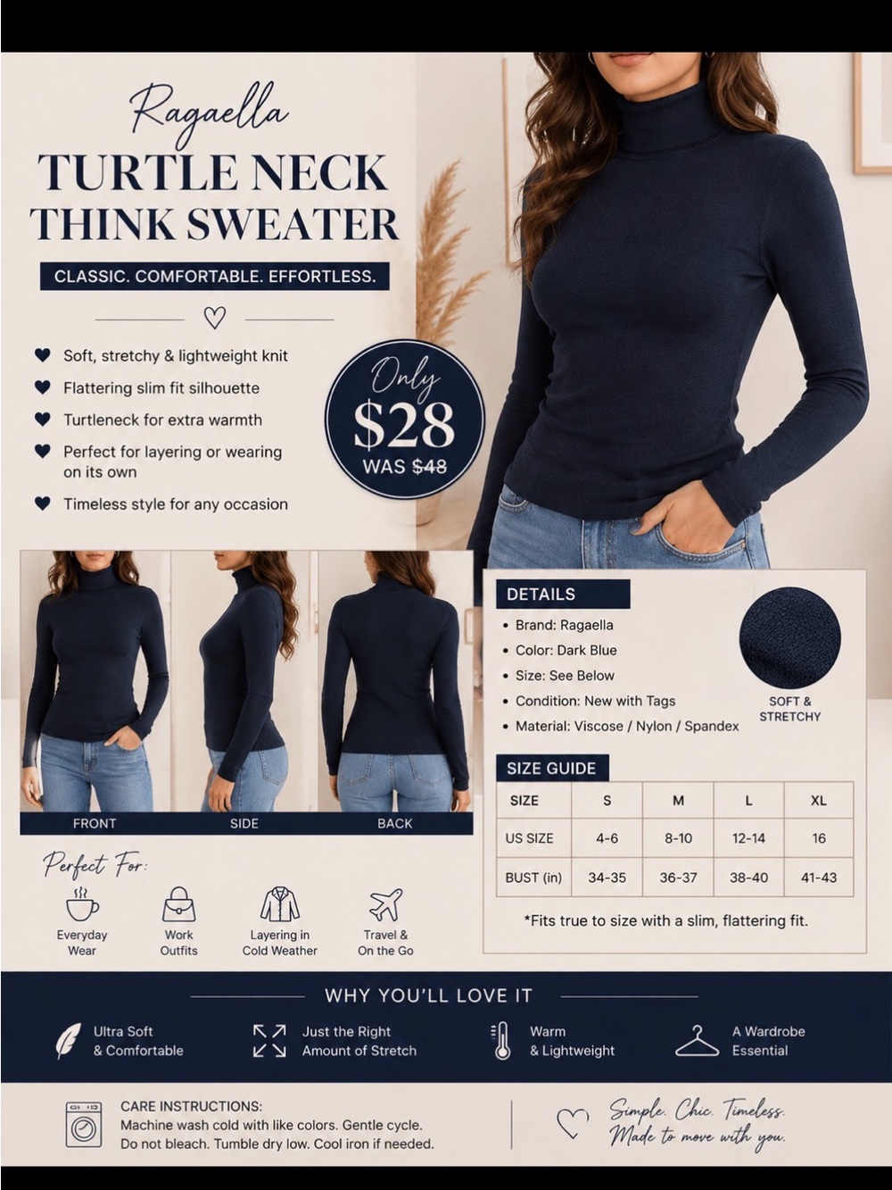 Ragaella turtle neck think sweater dark blue
